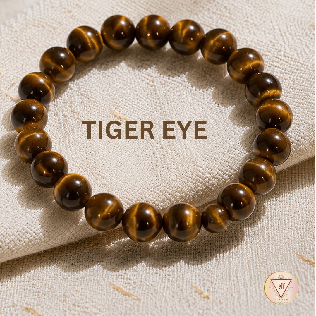Tiger Eye crystal bracelet on natural linen fabric