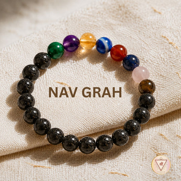 Nav Grah nine planet crystal bracelet on natural linen