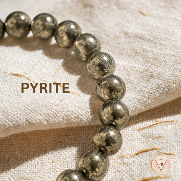 Pyrite crystal bracelet on natural linen fabric