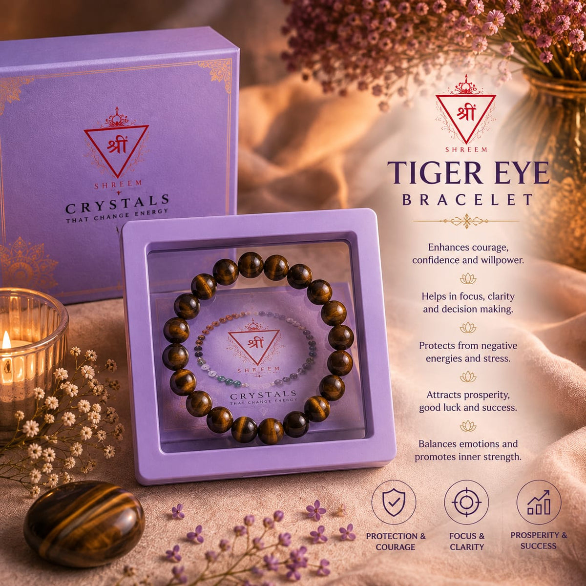 Tiger Eye bracelet in NATHSVIKAAR gift box with benefits